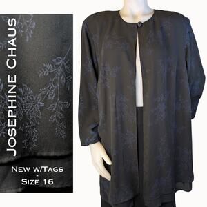 NEW Josephine Chaus Black w/ Blue Floral Layered Open Flowy Tunic Top Size 16